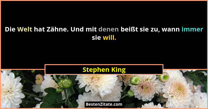 Die Welt hat Zähne. Und mit denen beißt sie zu, wann immer sie will.... - Stephen King