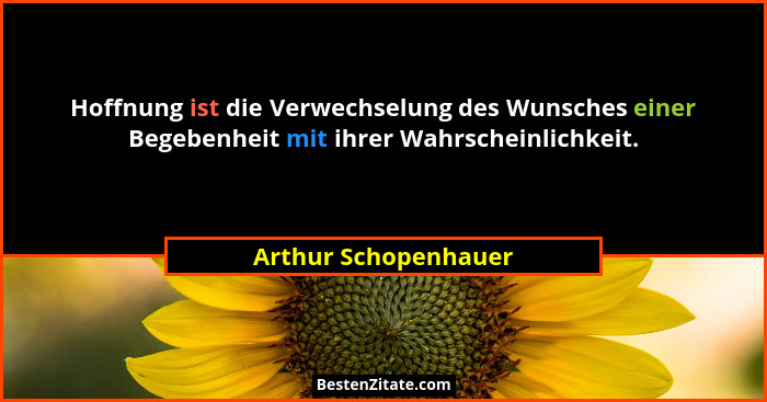 Hoffnung ist die Verwechselung des Wunsches einer Begebenheit mit ihrer Wahrscheinlichkeit.... - Arthur Schopenhauer