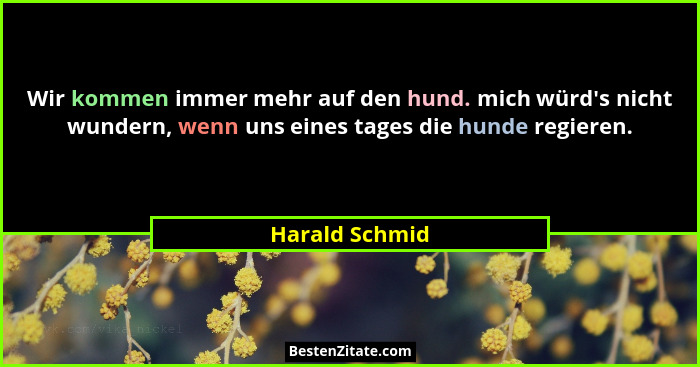 Wir kommen immer mehr auf den hund. mich würd's nicht wundern, wenn uns eines tages die hunde regieren.... - Harald Schmid