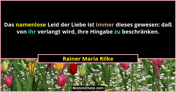 Das namenlose Leid der Liebe ist immer dieses gewesen: daß von ihr verlangt wird, ihre Hingabe zu beschränken.... - Rainer Maria Rilke