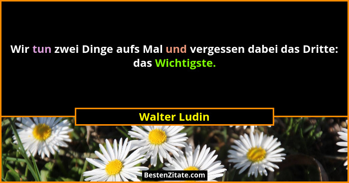 Wir tun zwei Dinge aufs Mal und vergessen dabei das Dritte: das Wichtigste.... - Walter Ludin