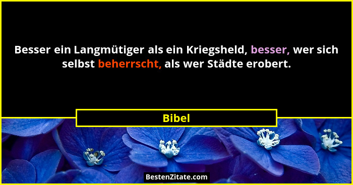 Besser ein Langmütiger als ein Kriegsheld, besser, wer sich selbst beherrscht, als wer Städte erobert.... - Bibel