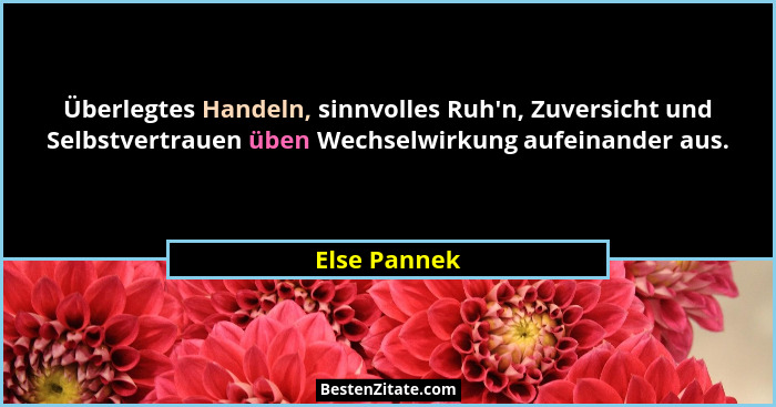 Überlegtes Handeln, sinnvolles Ruh'n, Zuversicht und Selbstvertrauen üben Wechselwirkung aufeinander aus.... - Else Pannek