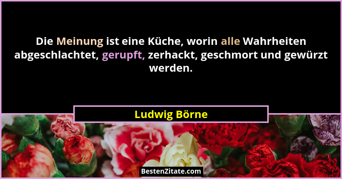 Die Meinung ist eine Küche, worin alle Wahrheiten abgeschlachtet, gerupft, zerhackt, geschmort und gewürzt werden.... - Ludwig Börne