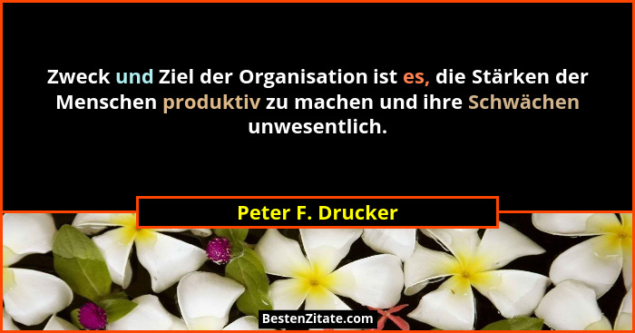 Zweck und Ziel der Organisation ist es, die Stärken der Menschen produktiv zu machen und ihre Schwächen unwesentlich.... - Peter F. Drucker