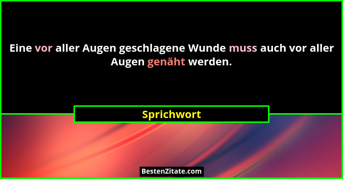 Eine vor aller Augen geschlagene Wunde muss auch vor aller Augen genäht werden.... - Sprichwort