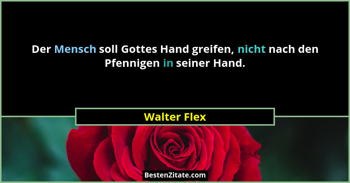 Der Mensch soll Gottes Hand greifen, nicht nach den Pfennigen in seiner Hand.... - Walter Flex