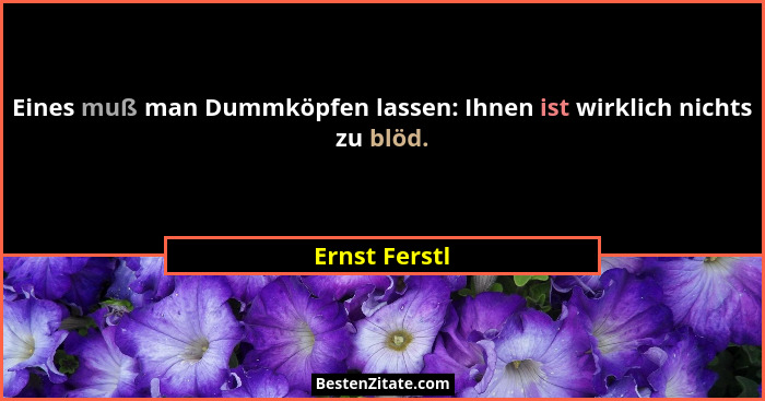 Eines muß man Dummköpfen lassen: Ihnen ist wirklich nichts zu blöd.... - Ernst Ferstl