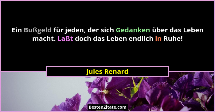 Ein Bußgeld für jeden, der sich Gedanken über das Leben macht. Laßt doch das Leben endlich in Ruhe!... - Jules Renard
