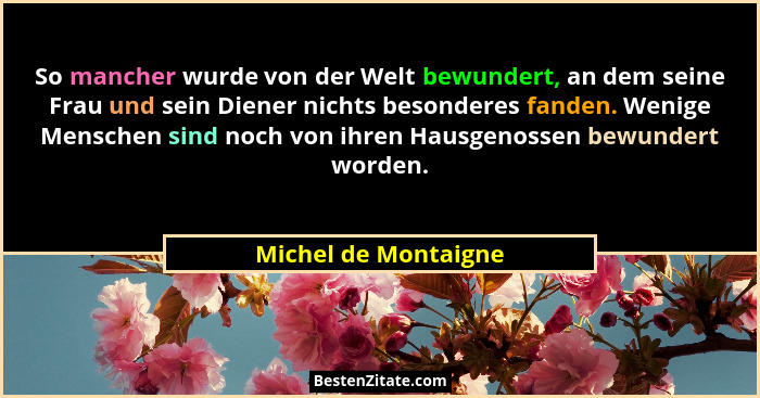 So mancher wurde von der Welt bewundert, an dem seine Frau und sein Diener nichts besonderes fanden. Wenige Menschen sind noch v... - Michel de Montaigne