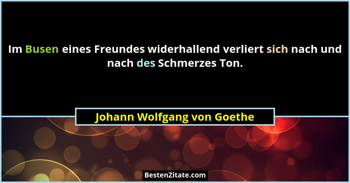 Im Busen eines Freundes widerhallend verliert sich nach und nach des Schmerzes Ton.... - Johann Wolfgang von Goethe