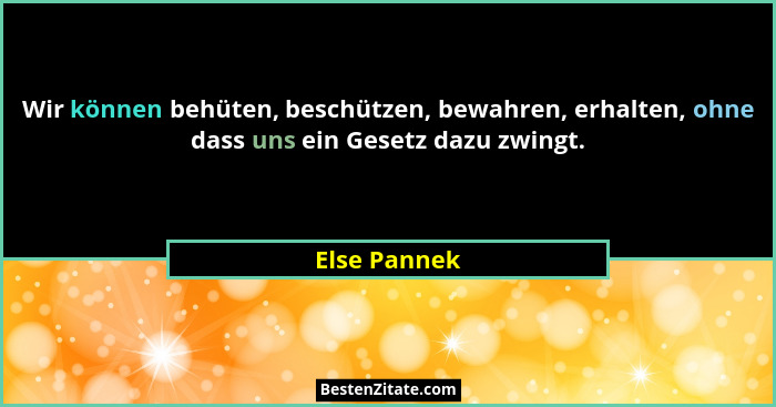 Wir können behüten, beschützen, bewahren, erhalten, ohne dass uns ein Gesetz dazu zwingt.... - Else Pannek