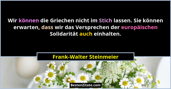 Wir können die Griechen nicht im Stich lassen. Sie können erwarten, dass wir das Versprechen der europäischen Solidarität au... - Frank-Walter Steinmeier