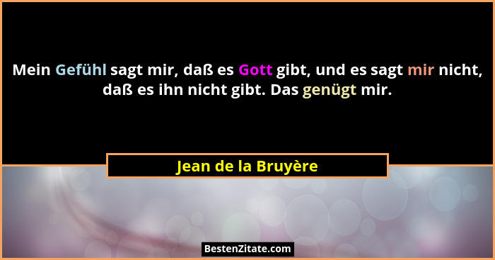 Mein Gefühl sagt mir, daß es Gott gibt, und es sagt mir nicht, daß es ihn nicht gibt. Das genügt mir.... - Jean de la Bruyère
