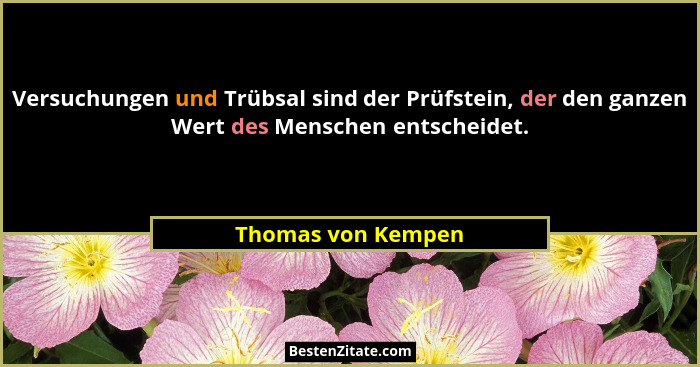 Versuchungen und Trübsal sind der Prüfstein, der den ganzen Wert des Menschen entscheidet.... - Thomas von Kempen