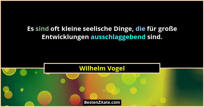 Es sind oft kleine seelische Dinge, die für große Entwicklungen ausschlaggebend sind.... - Wilhelm Vogel