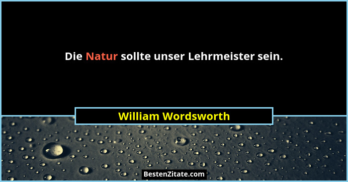 Die Natur sollte unser Lehrmeister sein.... - William Wordsworth