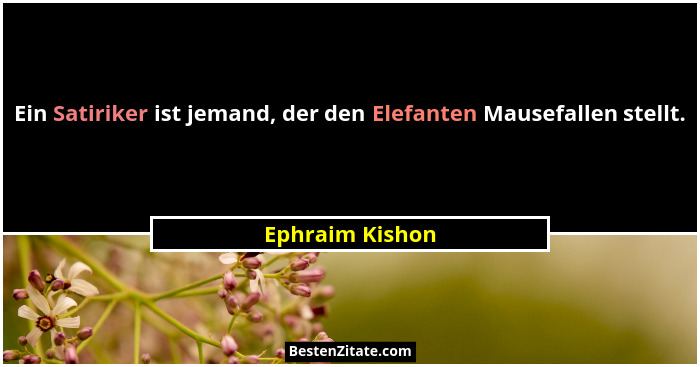 Ein Satiriker ist jemand, der den Elefanten Mausefallen stellt.... - Ephraim Kishon