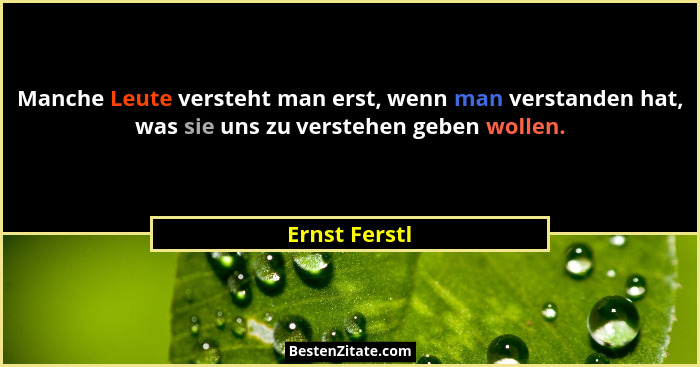 Manche Leute versteht man erst, wenn man verstanden hat, was sie uns zu verstehen geben wollen.... - Ernst Ferstl