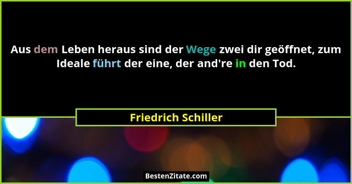 Aus dem Leben heraus sind der Wege zwei dir geöffnet, zum Ideale führt der eine, der and're in den Tod.... - Friedrich Schiller