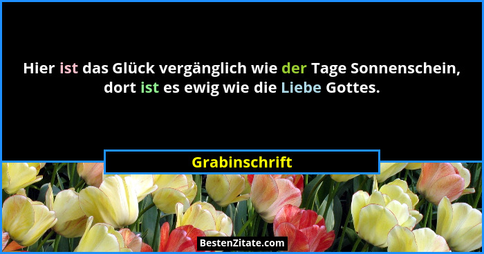 Hier ist das Glück vergänglich wie der Tage Sonnenschein, dort ist es ewig wie die Liebe Gottes.... - Grabinschrift
