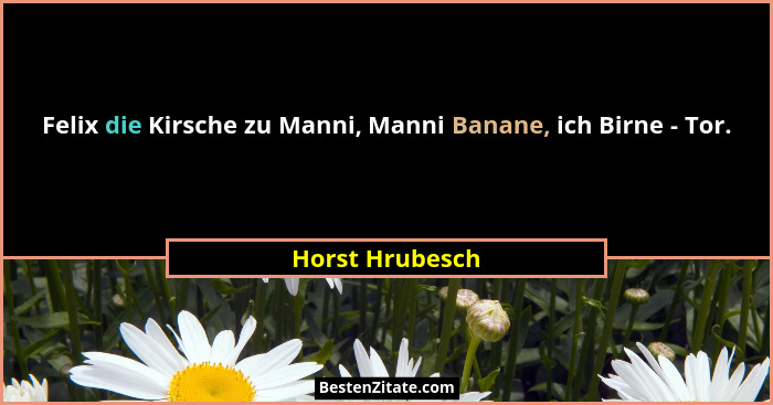 Felix die Kirsche zu Manni, Manni Banane, ich Birne - Tor.... - Horst Hrubesch
