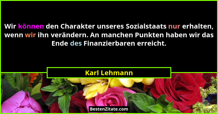 Wir können den Charakter unseres Sozialstaats nur erhalten, wenn wir ihn verändern. An manchen Punkten haben wir das Ende des Finanzier... - Karl Lehmann