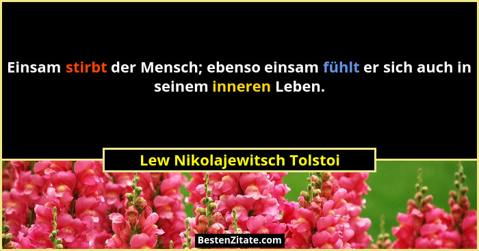Einsam stirbt der Mensch; ebenso einsam fühlt er sich auch in seinem inneren Leben.... - Lew Nikolajewitsch Tolstoi