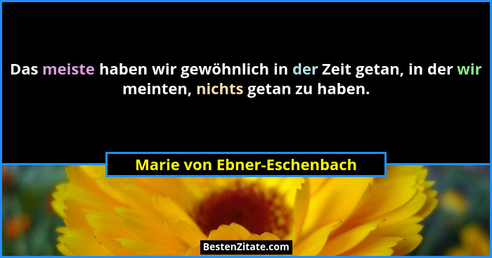 Das meiste haben wir gewöhnlich in der Zeit getan, in der wir meinten, nichts getan zu haben.... - Marie von Ebner-Eschenbach