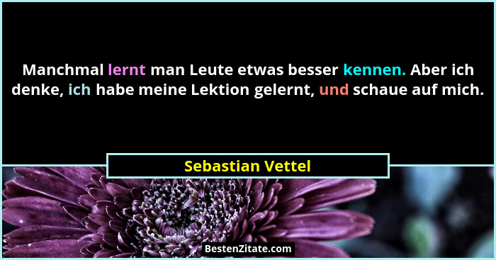 Manchmal lernt man Leute etwas besser kennen. Aber ich denke, ich habe meine Lektion gelernt, und schaue auf mich.... - Sebastian Vettel