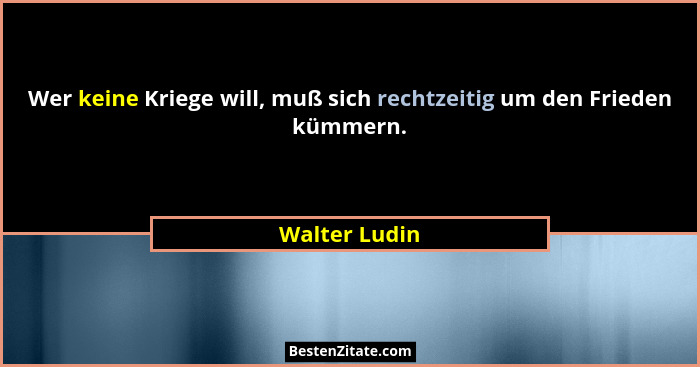 Wer keine Kriege will, muß sich rechtzeitig um den Frieden kümmern.... - Walter Ludin