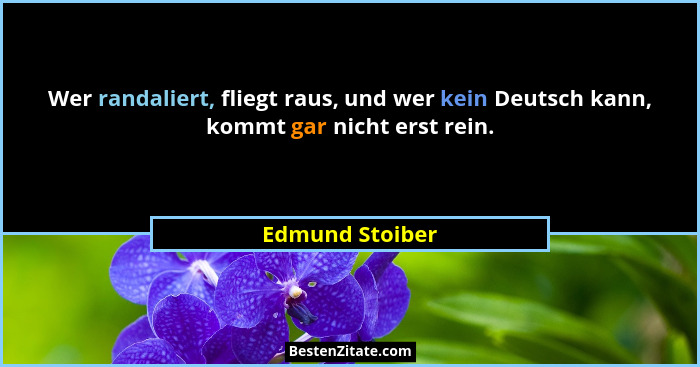 Wer randaliert, fliegt raus, und wer kein Deutsch kann, kommt gar nicht erst rein.... - Edmund Stoiber