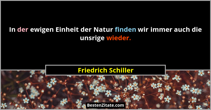 In der ewigen Einheit der Natur finden wir immer auch die unsrige wieder.... - Friedrich Schiller