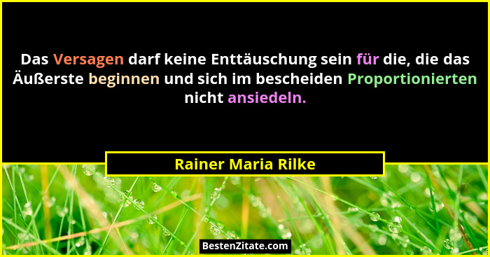 Das Versagen darf keine Enttäuschung sein für die, die das Äußerste beginnen und sich im bescheiden Proportionierten nicht ansied... - Rainer Maria Rilke