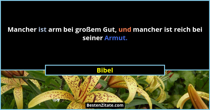 Mancher ist arm bei großem Gut, und mancher ist reich bei seiner Armut.... - Bibel
