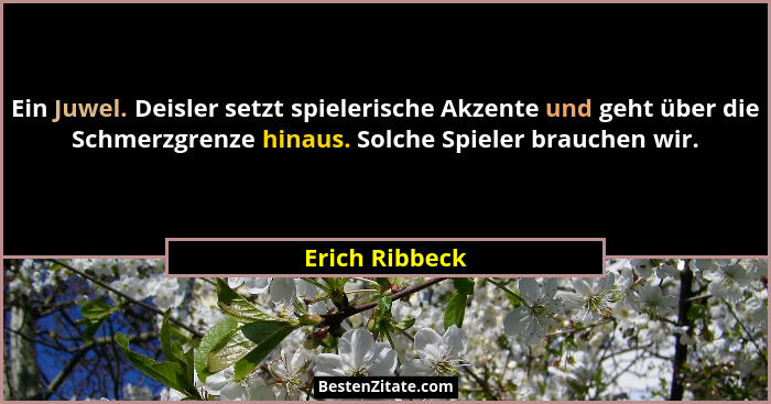 Ein Juwel. Deisler setzt spielerische Akzente und geht über die Schmerzgrenze hinaus. Solche Spieler brauchen wir.... - Erich Ribbeck