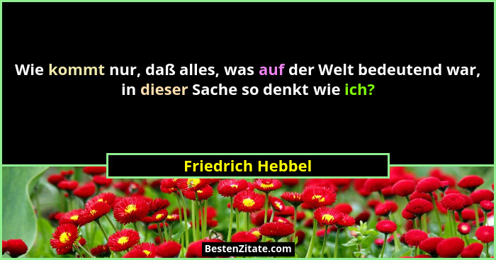 Wie kommt nur, daß alles, was auf der Welt bedeutend war, in dieser Sache so denkt wie ich?... - Friedrich Hebbel