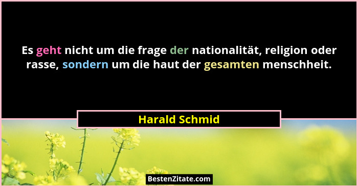Es geht nicht um die frage der nationalität, religion oder rasse, sondern um die haut der gesamten menschheit.... - Harald Schmid