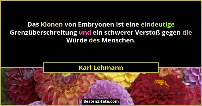 Das Klonen von Embryonen ist eine eindeutige Grenzüberschreitung und ein schwerer Verstoß gegen die Würde des Menschen.... - Karl Lehmann