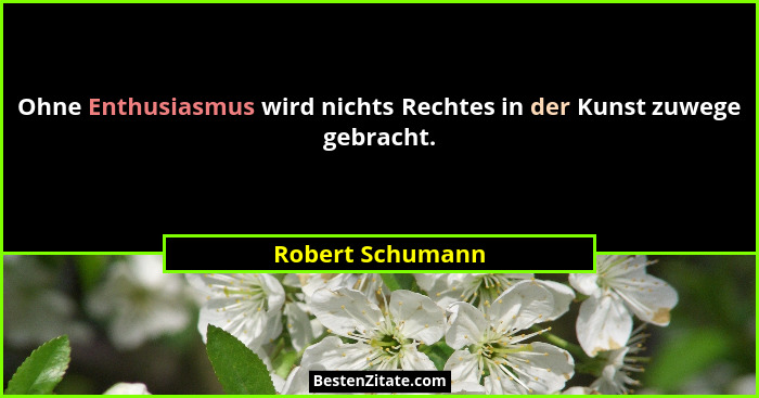 Ohne Enthusiasmus wird nichts Rechtes in der Kunst zuwege gebracht.... - Robert Schumann