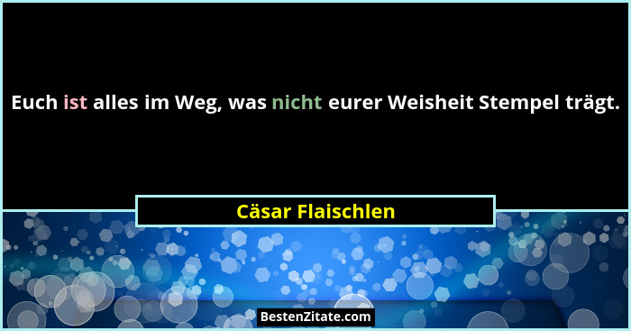 Euch ist alles im Weg, was nicht eurer Weisheit Stempel trägt.... - Cäsar Flaischlen