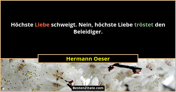 Höchste Liebe schweigt. Nein, höchste Liebe tröstet den Beleidiger.... - Hermann Oeser