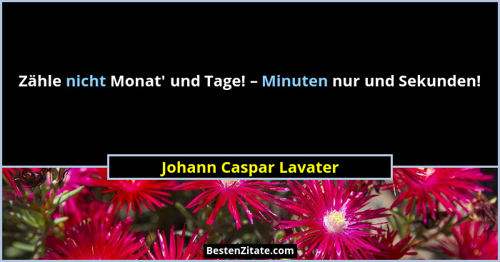 Zähle nicht Monat' und Tage! – Minuten nur und Sekunden!... - Johann Caspar Lavater