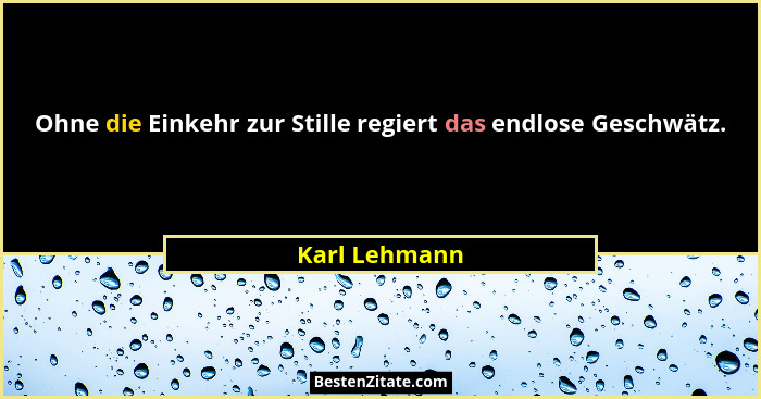 Ohne die Einkehr zur Stille regiert das endlose Geschwätz.... - Karl Lehmann