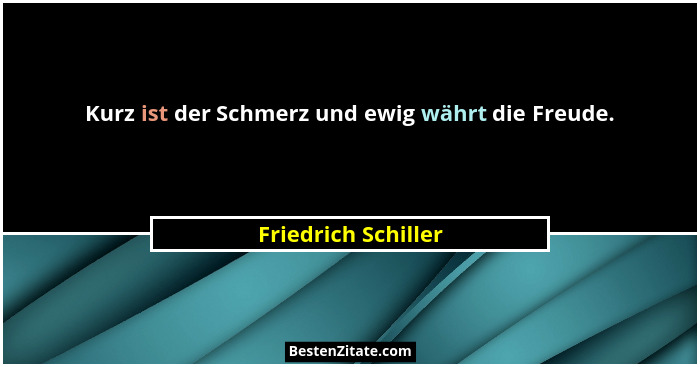 Kurz ist der Schmerz und ewig währt die Freude.... - Friedrich Schiller