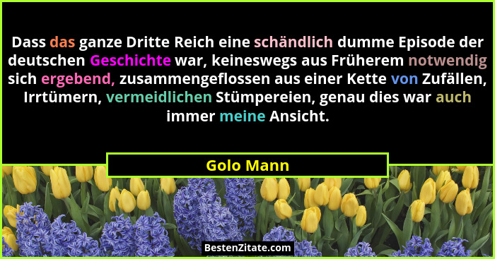 Dass das ganze Dritte Reich eine schändlich dumme Episode der deutschen Geschichte war, keineswegs aus Früherem notwendig sich ergebend, z... - Golo Mann