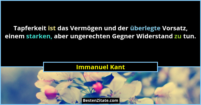 Tapferkeit ist das Vermögen und der überlegte Vorsatz, einem starken, aber ungerechten Gegner Widerstand zu tun.... - Immanuel Kant