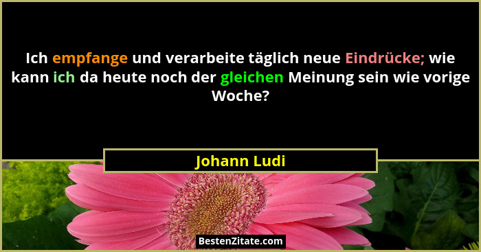 Ich empfange und verarbeite täglich neue Eindrücke; wie kann ich da heute noch der gleichen Meinung sein wie vorige Woche?... - Johann Ludi