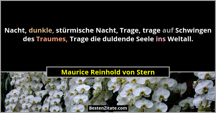 Nacht, dunkle, stürmische Nacht, Trage, trage auf Schwingen des Traumes, Trage die duldende Seele ins Weltall.... - Maurice Reinhold von Stern