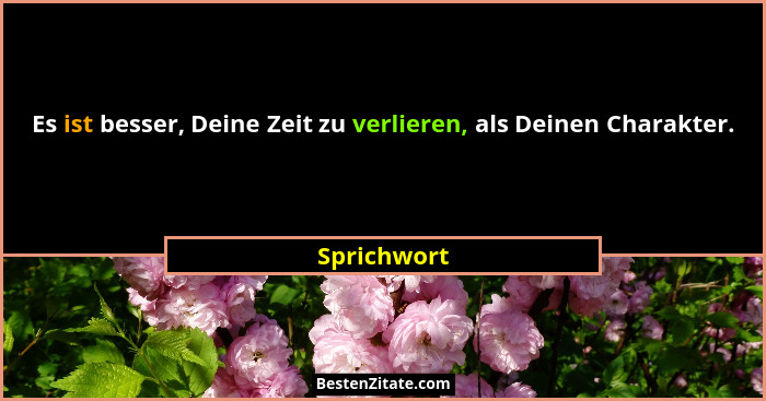 Es ist besser, Deine Zeit zu verlieren, als Deinen Charakter.... - Sprichwort
